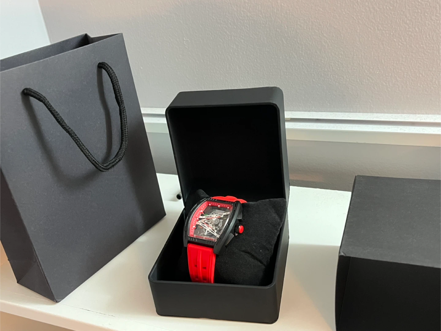 (Free Delivery) Skeleton Dial Red and Black Watch - photo 5