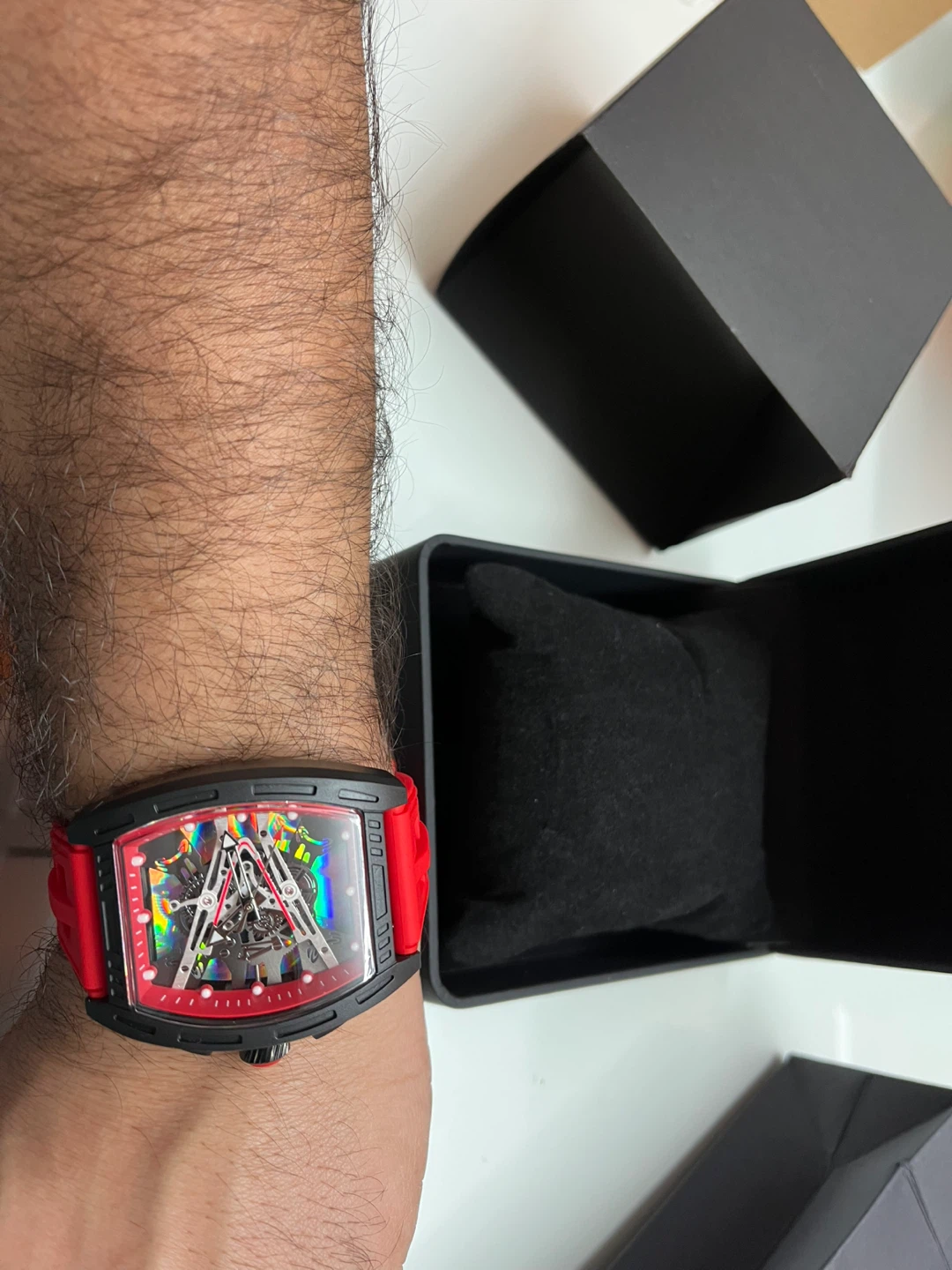(Free Delivery) Skeleton Dial Red and Black Watch - photo 3