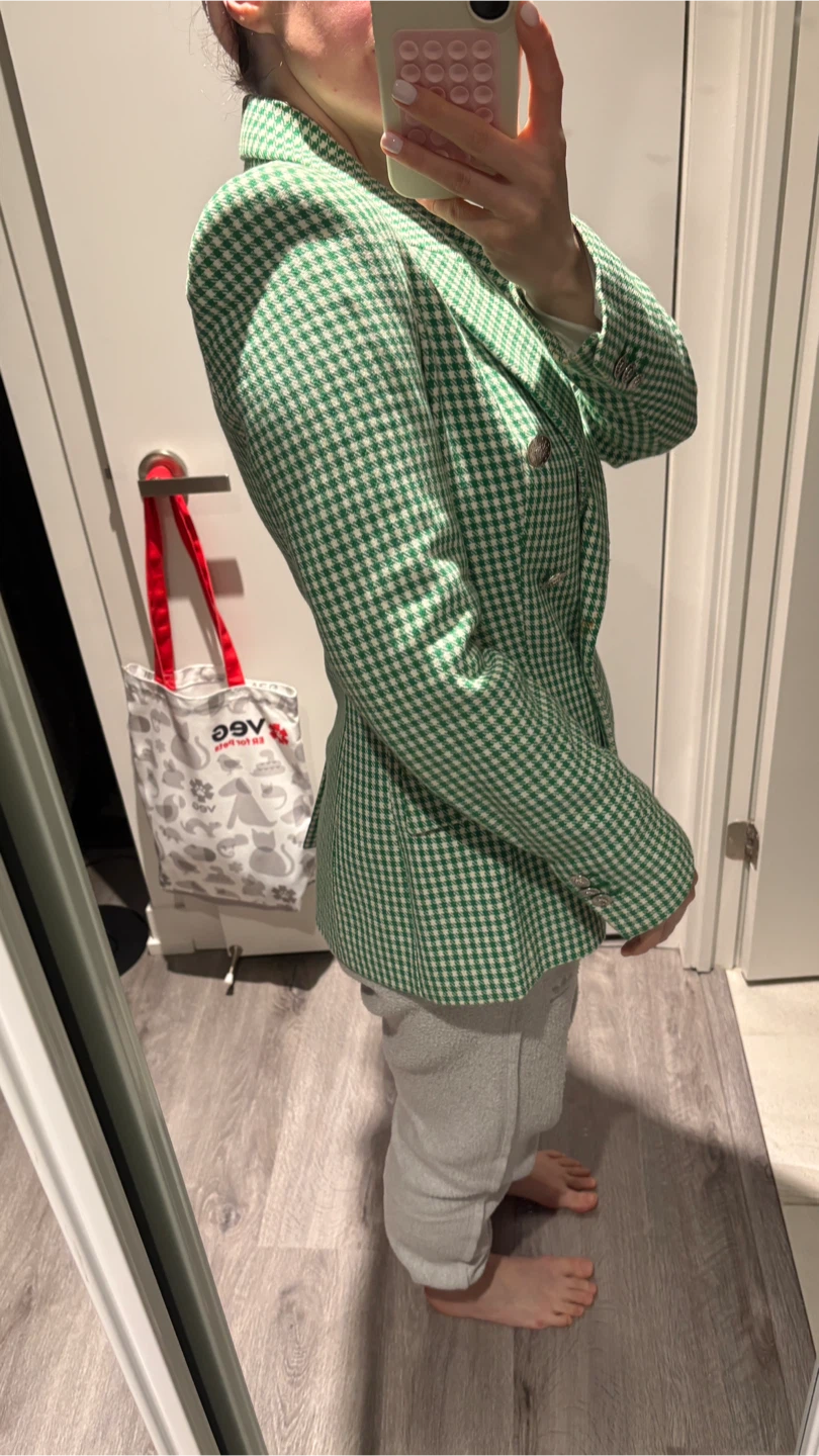 Zara Green Gingham Double-Breasted Blazer - photo 2