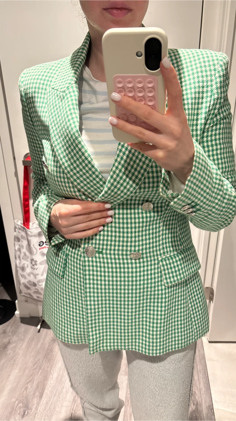 Zara Green Gingham Double-Breasted Blazer - photo 4
