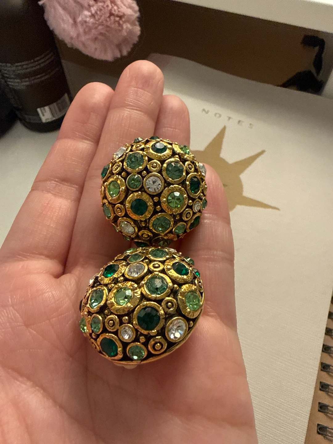 Joan Rivers Clip-On Earrings - Emerald Green Rhinestone Dome