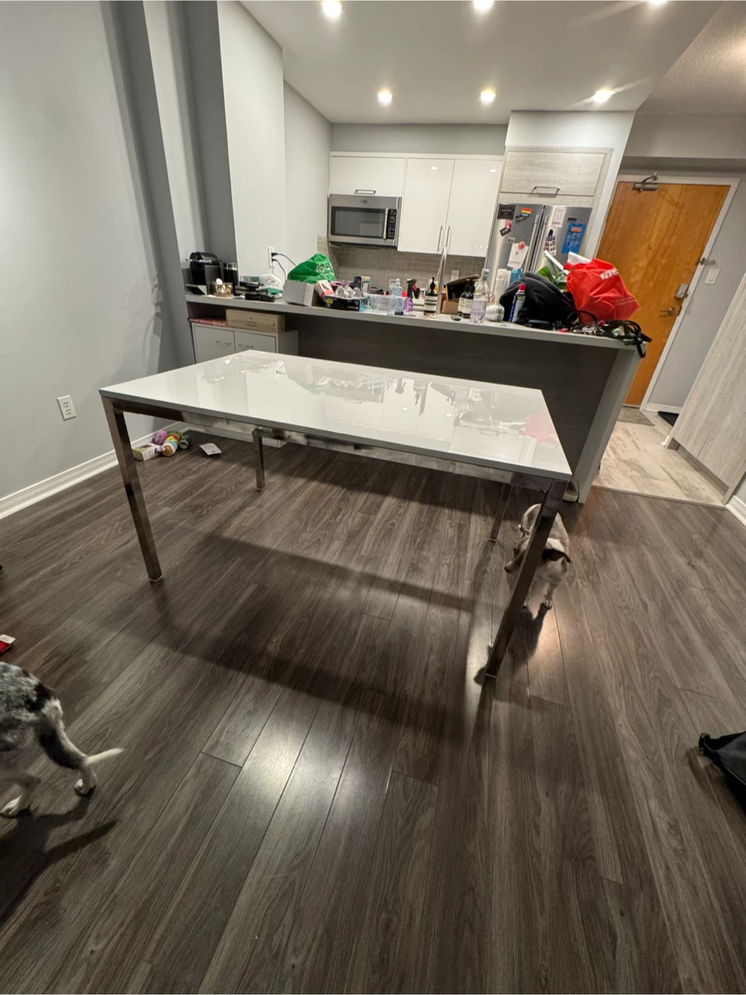 Modern White Dining Table with Chrome Legs