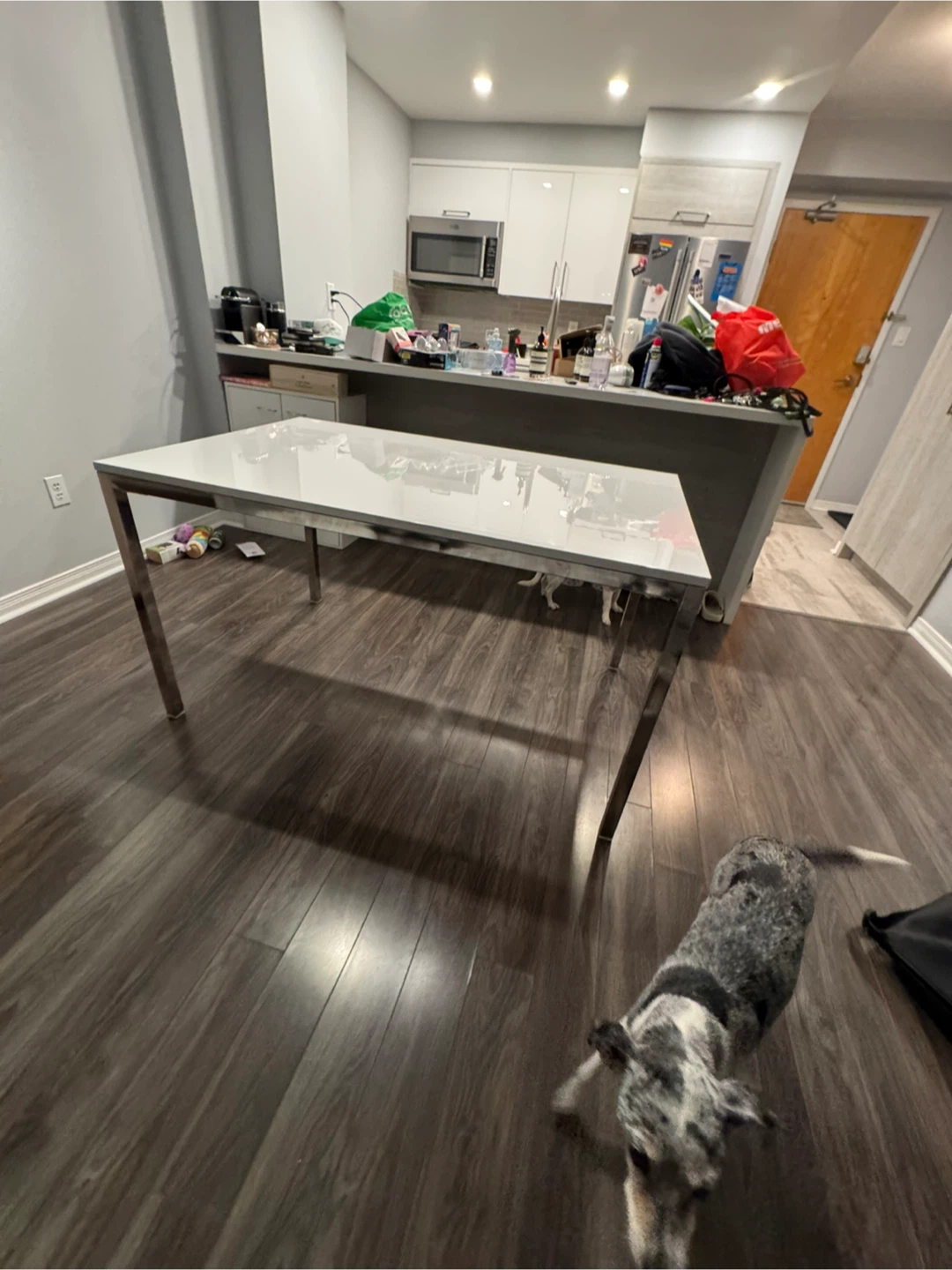 Modern White Dining Table with Chrome Legs - photo 2