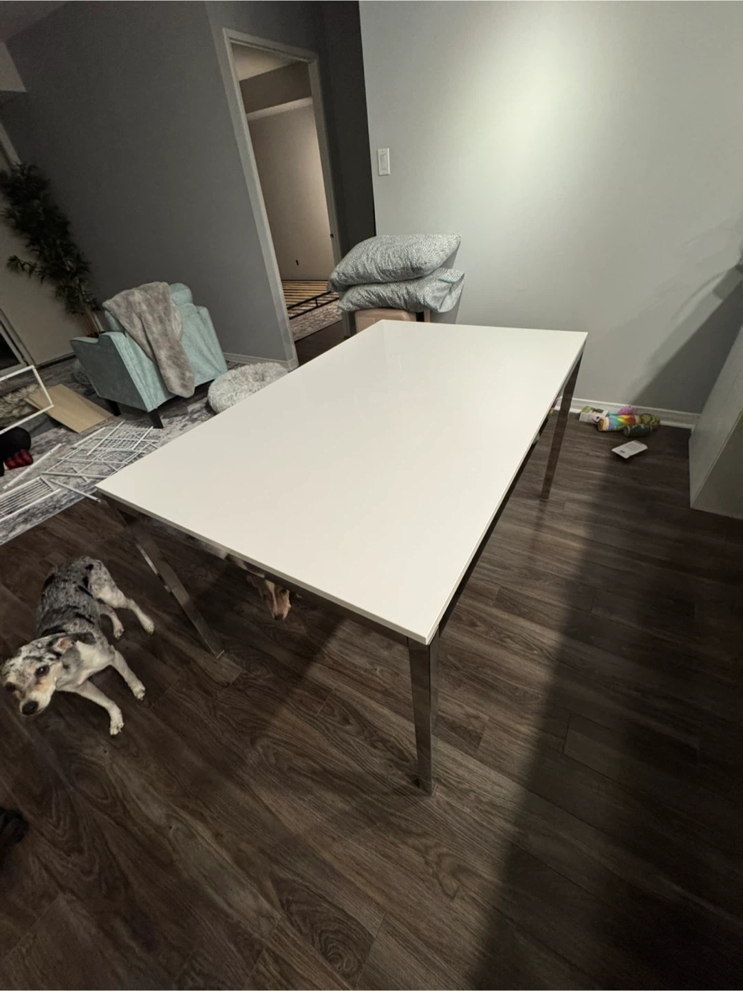 Modern White Dining Table with Chrome Legs - photo 4
