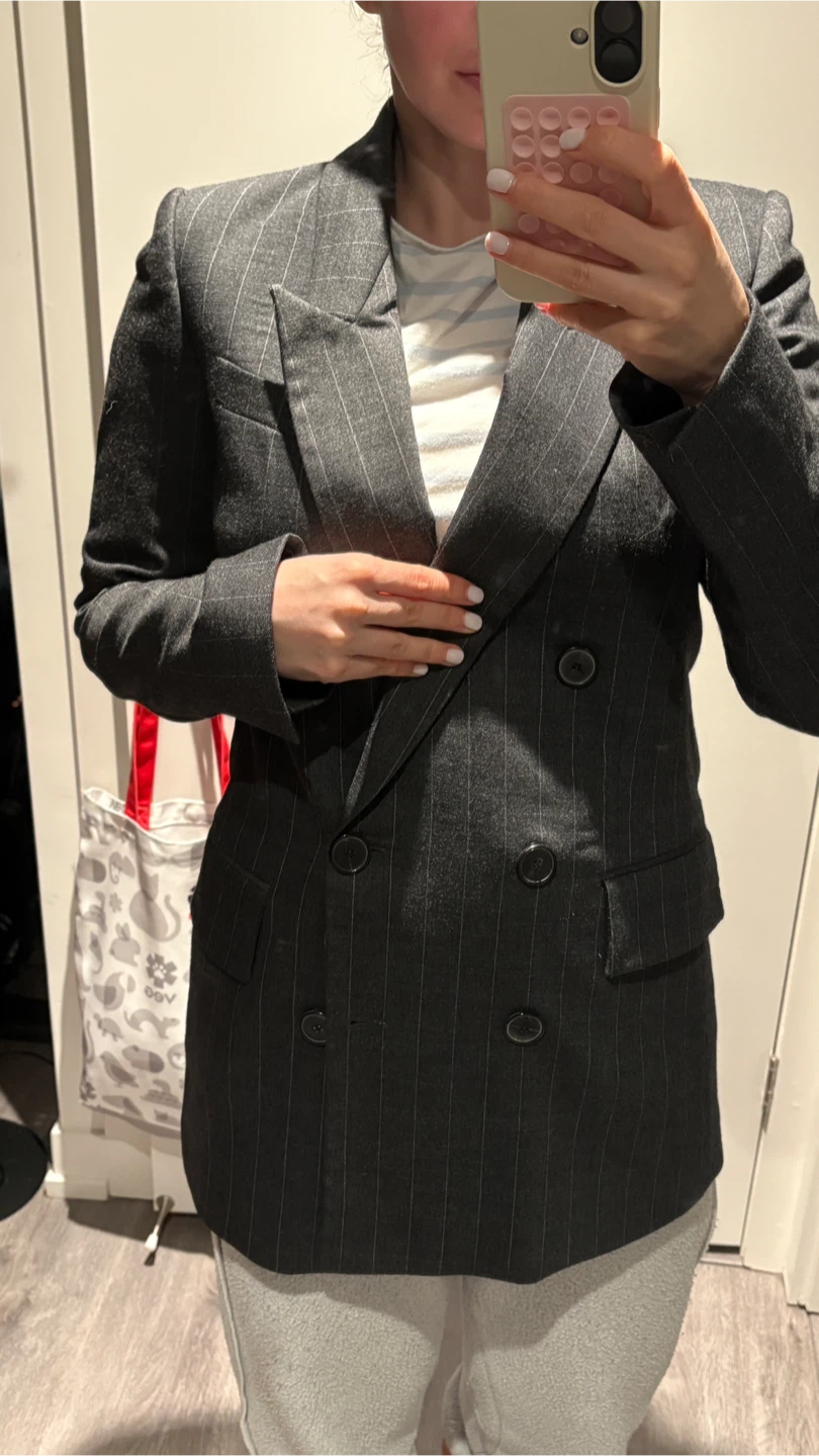 ZARA Woman Double-Breasted Pinstripe Blazer
