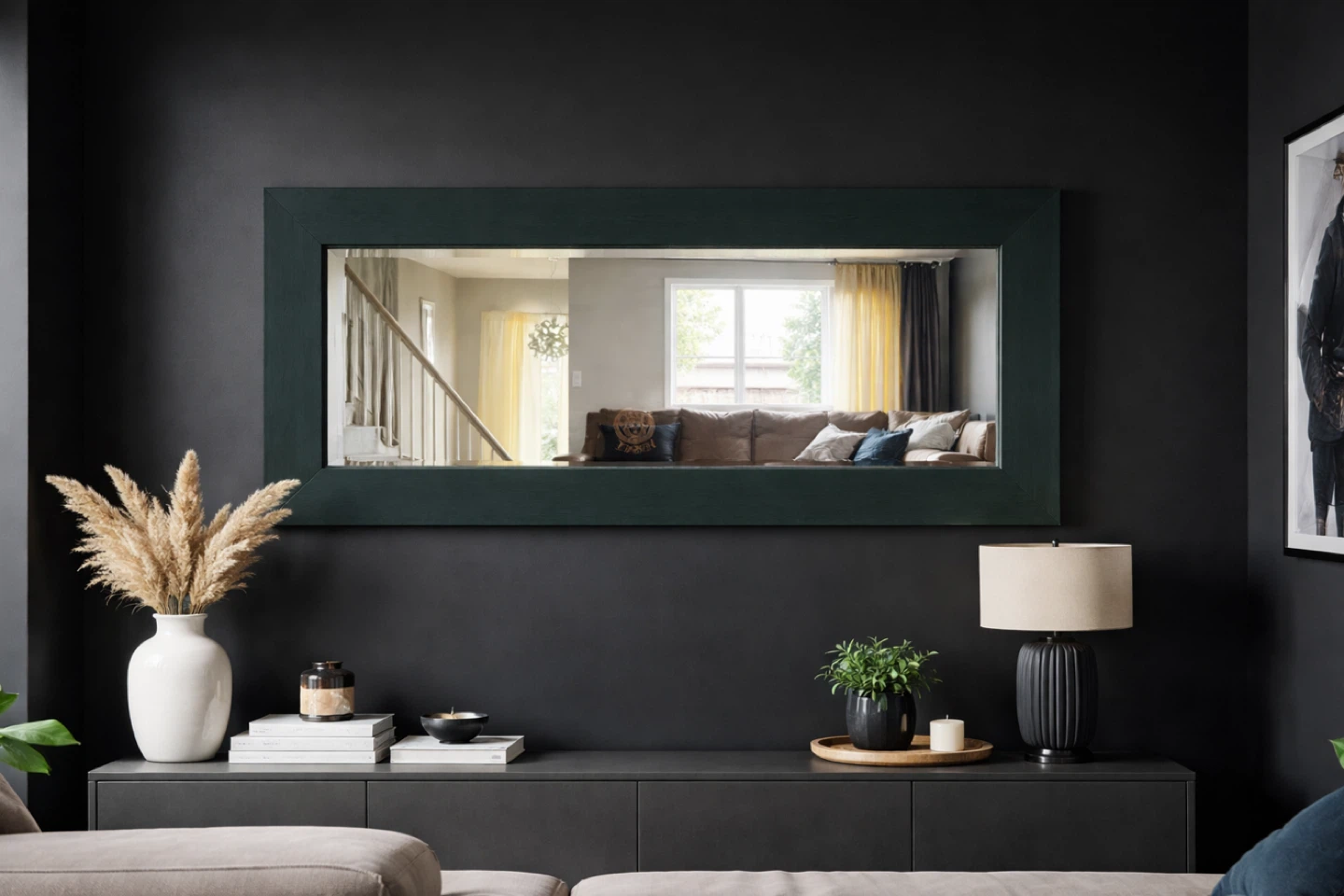 Large Framed Wall Mirror - Dark Green