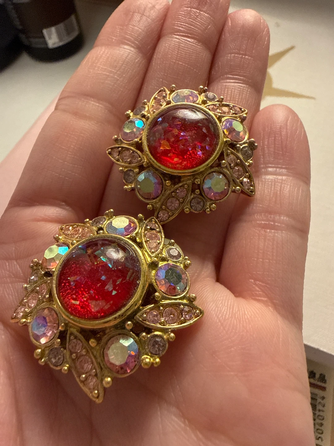 Joan Rivers Red Crystal Flower Clip-On Earrings