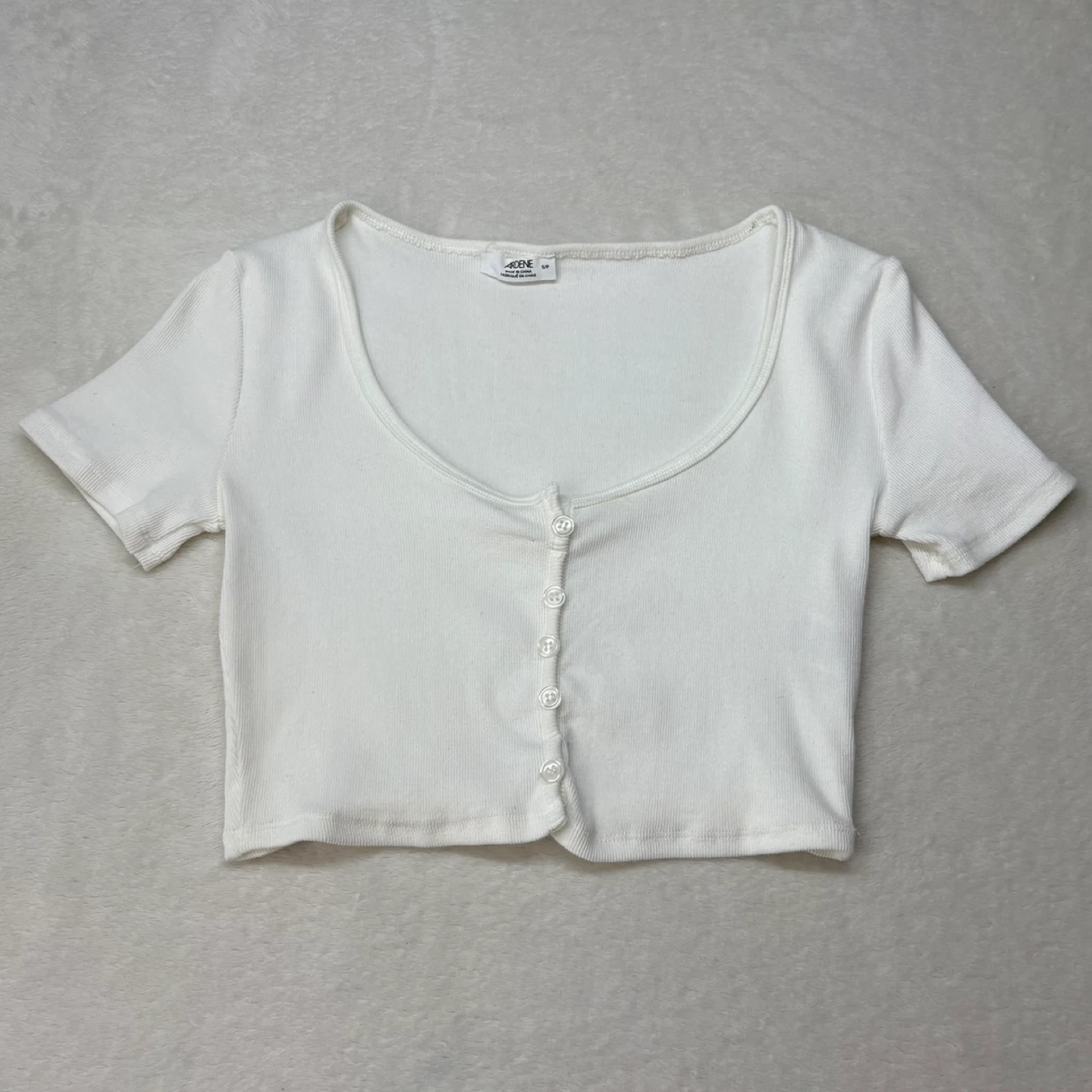 Ardene White Ribbed Scoopneck Button Front Crop Top Size Small - photo 2