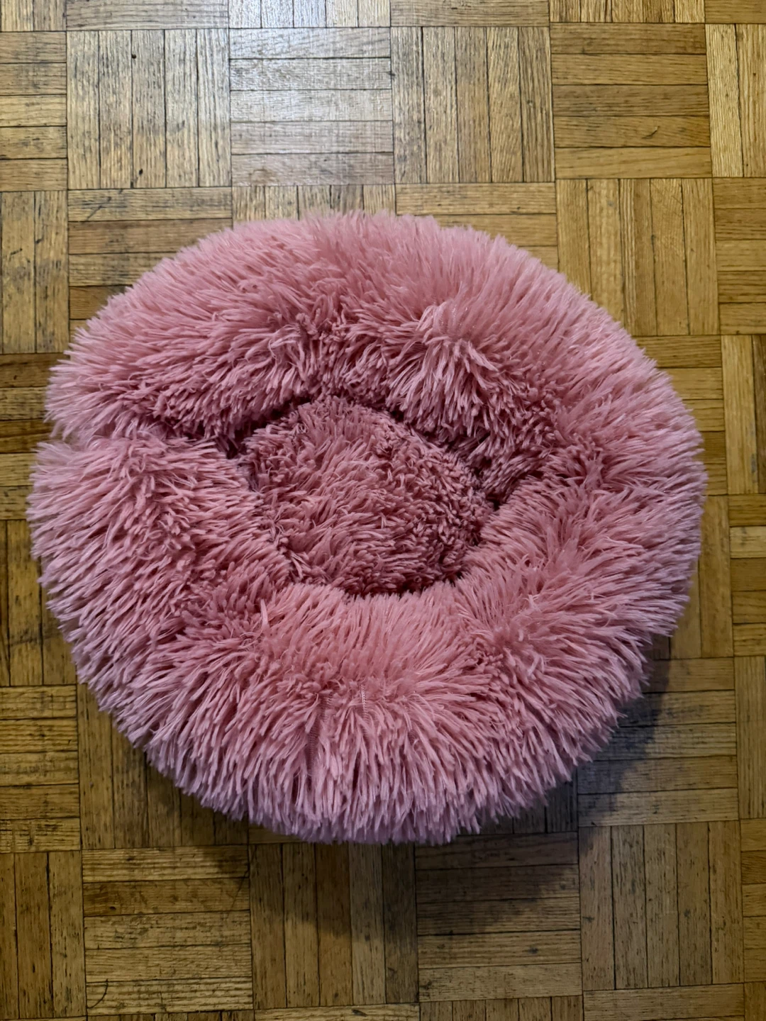 Pink Fluffy Round Pet Bed