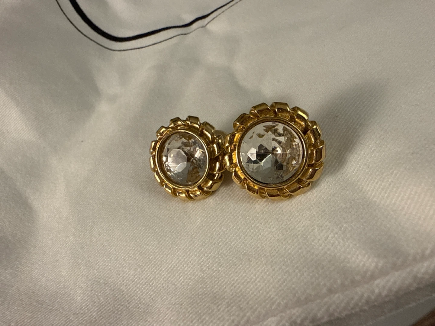 Givenchy Gold Tone Crystal Button Earrings