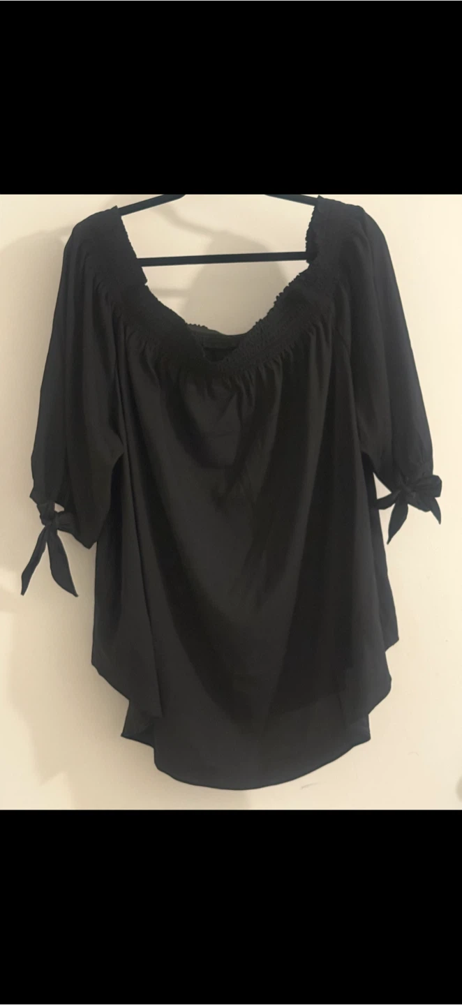 Black Off-the-Shoulder Blouse with Bow Detail Sleeves