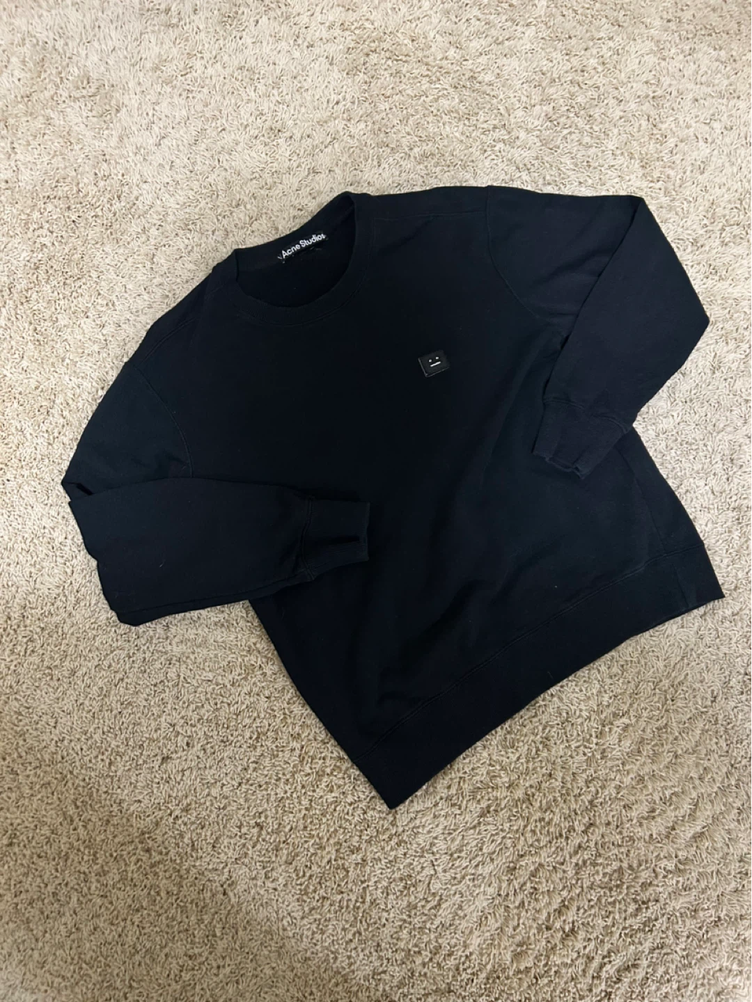 Acne Studios Black Crewneck Sweatshirt with Face Patch