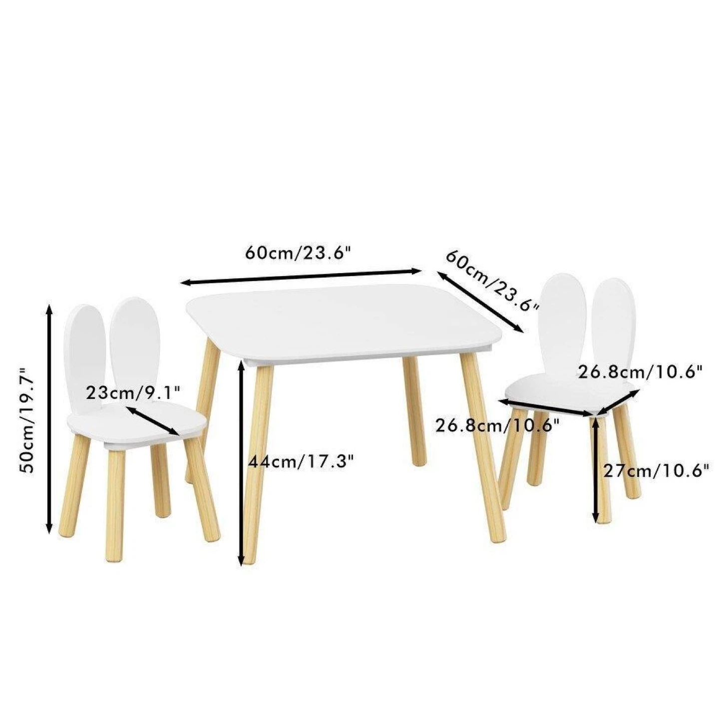 Kids Table and 2 Chairs Set - White Bunny Ears Design - photo 3