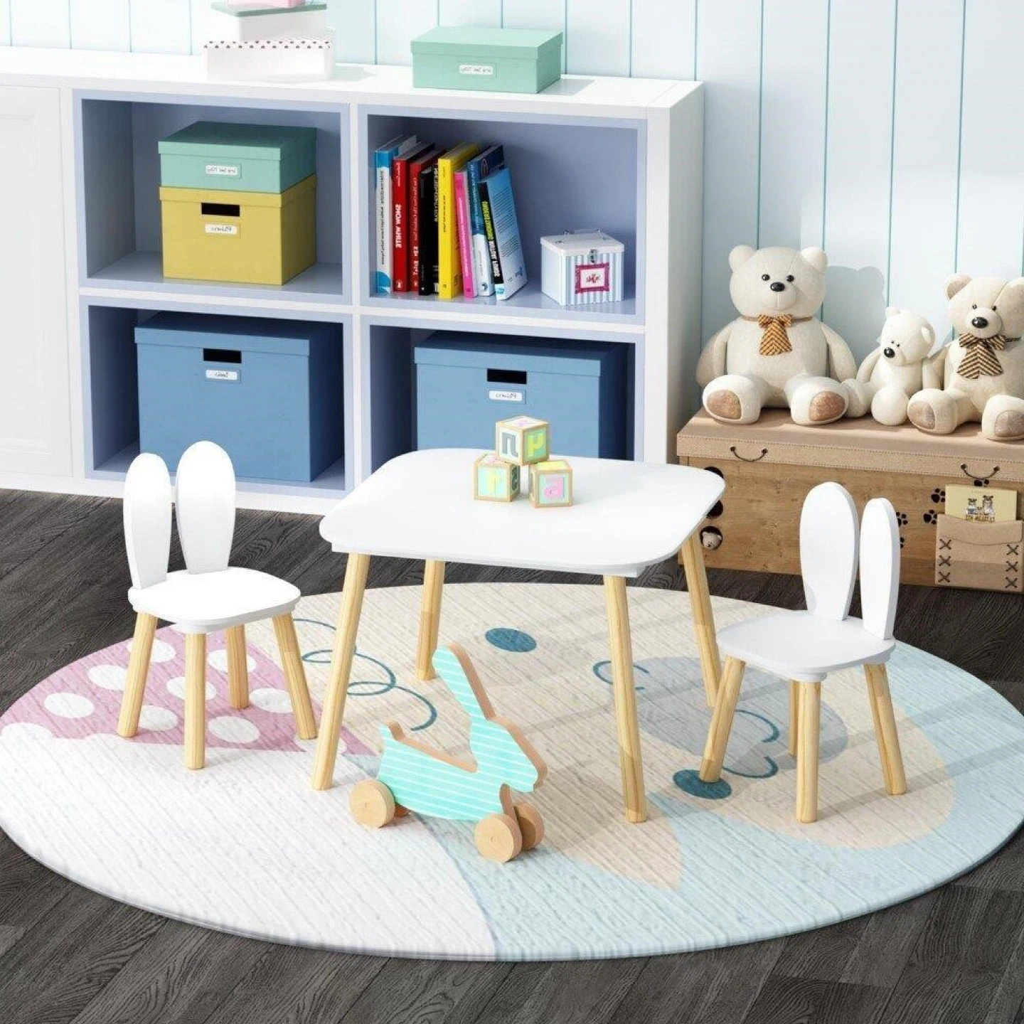 Kids Table and 2 Chairs Set - White Bunny Ears Design - photo 2