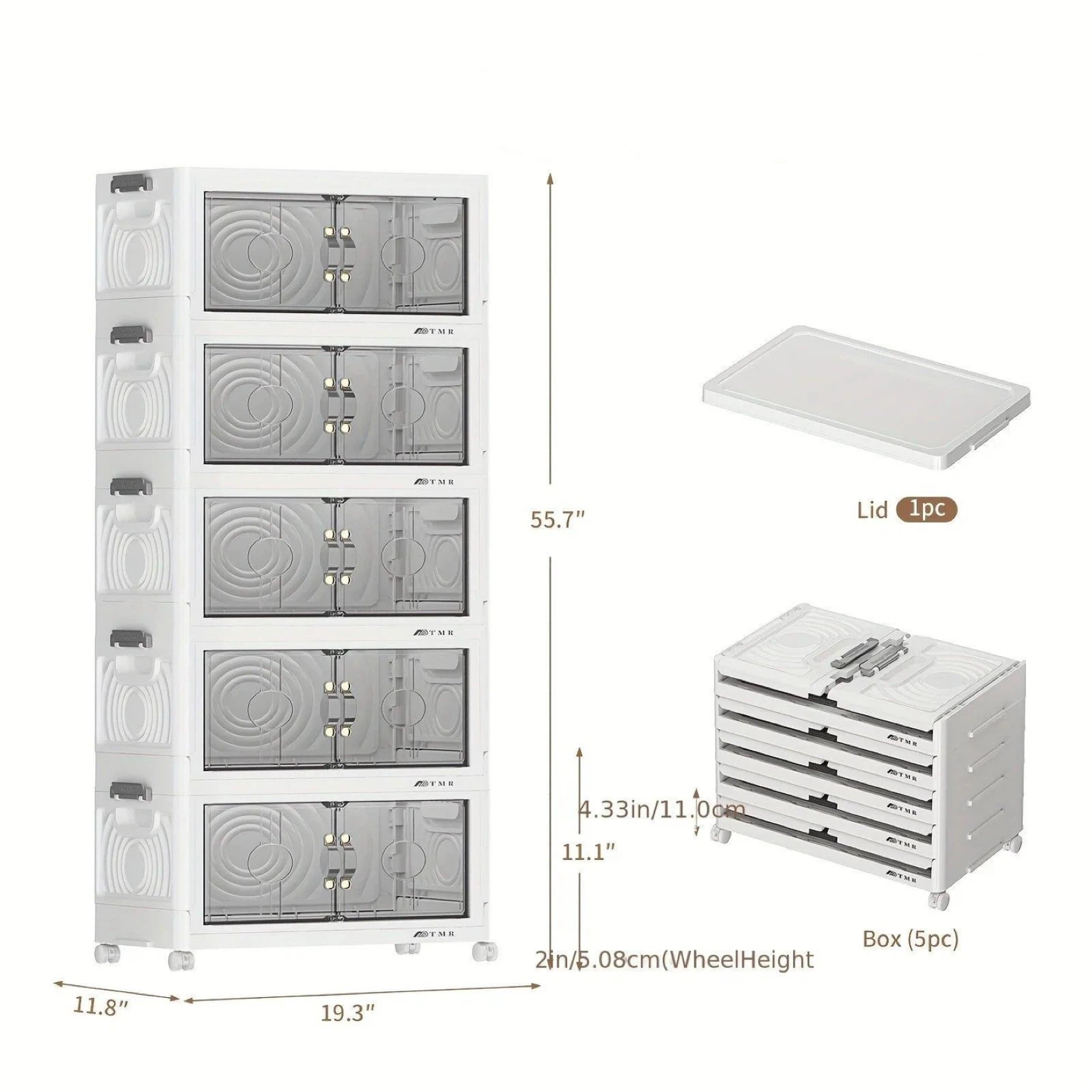 White 5-Tier Stackable Storage Cabinet with Wheels - photo 2