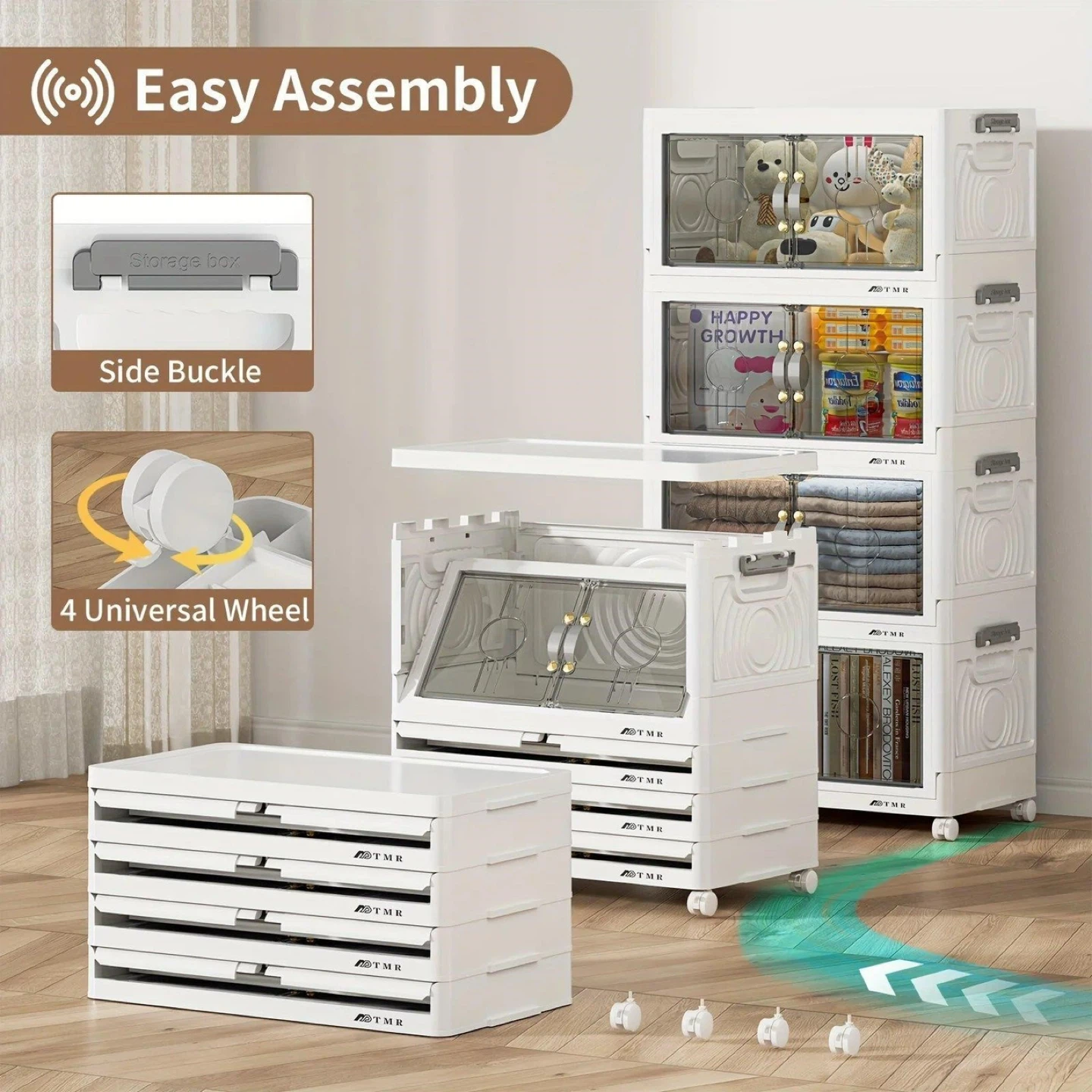 White 5-Tier Stackable Storage Cabinet with Wheels - photo 3