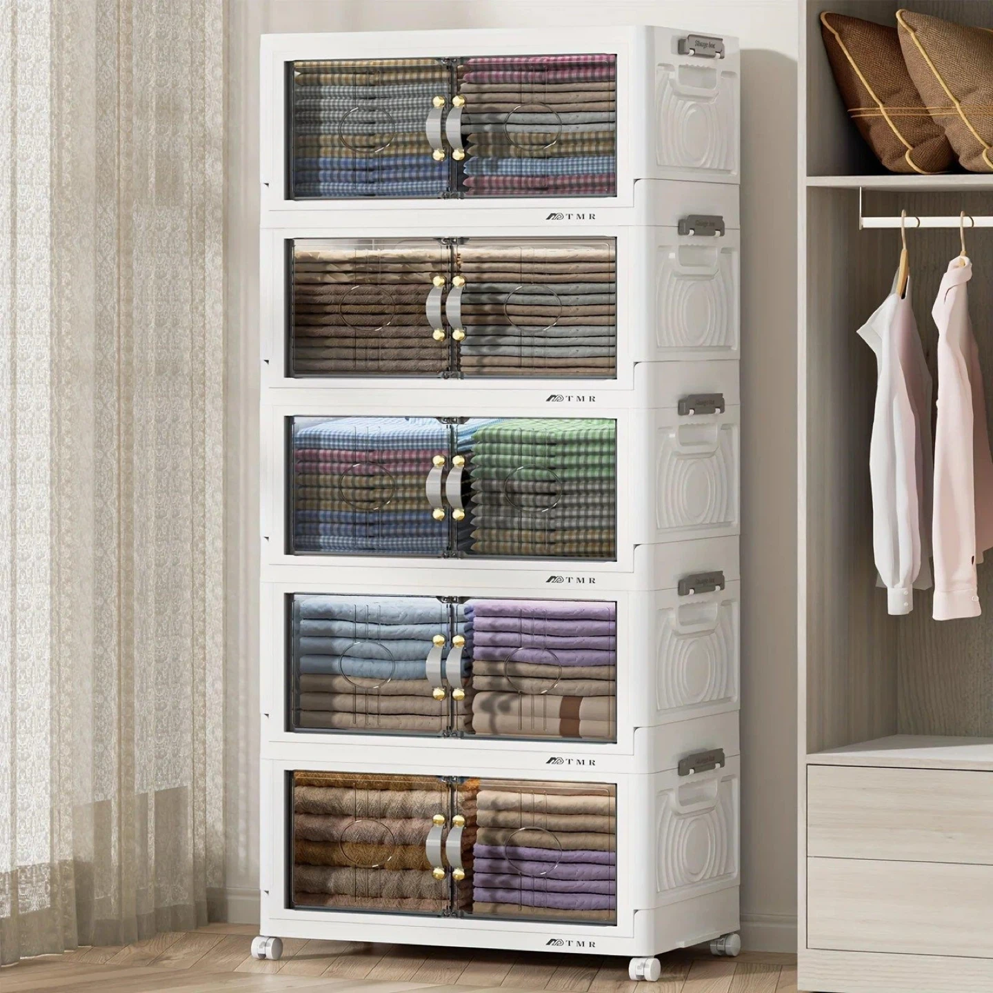 White 5-Tier Stackable Storage Cabinet with Wheels