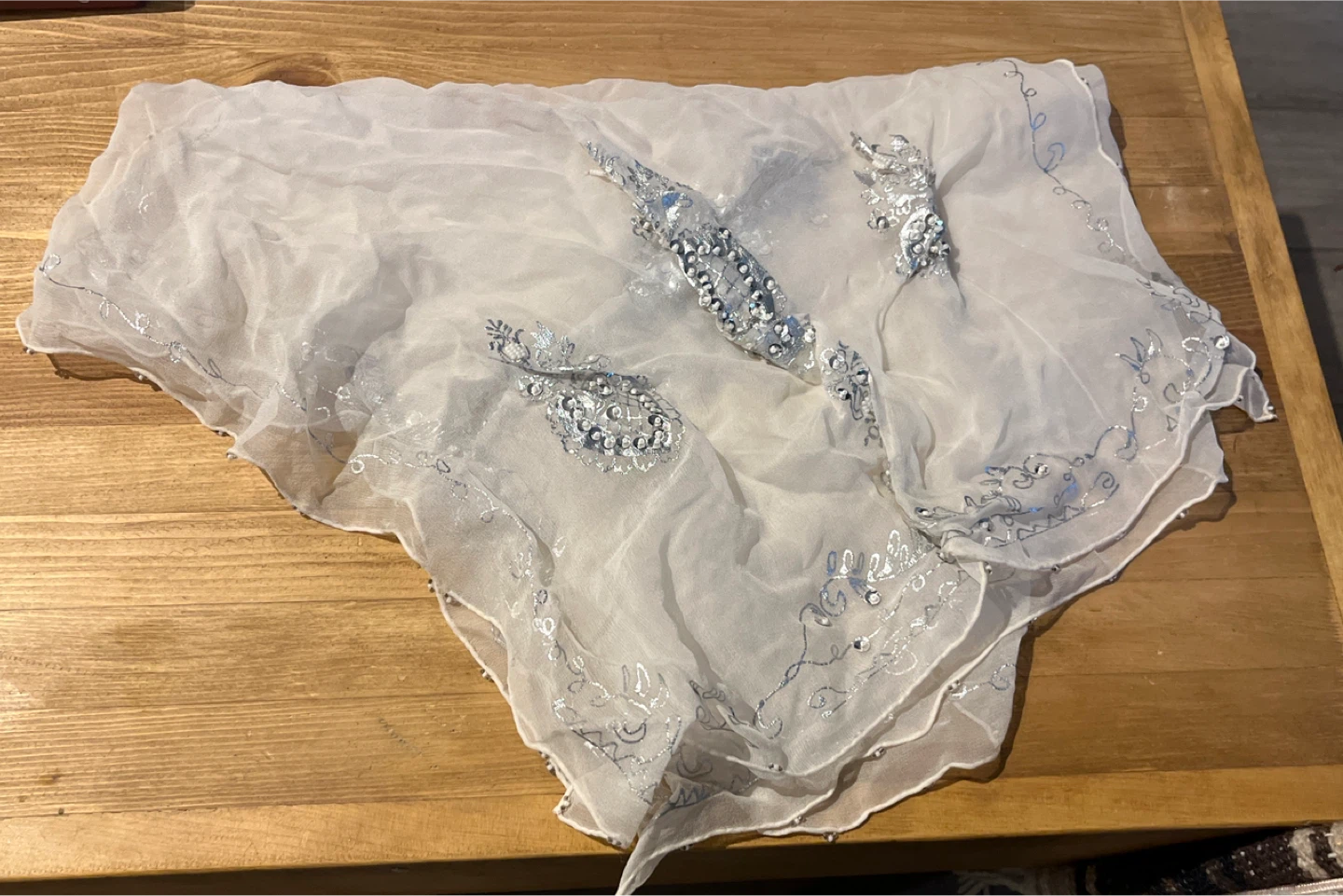 Sheer White Scarf with Silver Embellishments