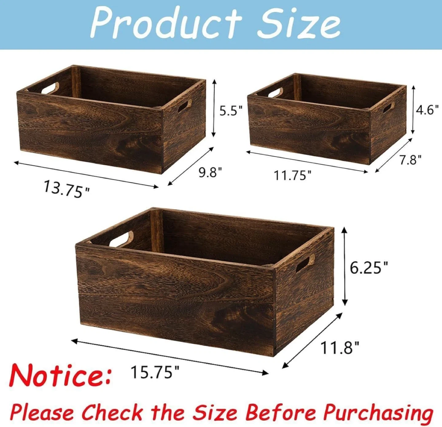 Set of 3 Wooden Storage Crates - photo 2