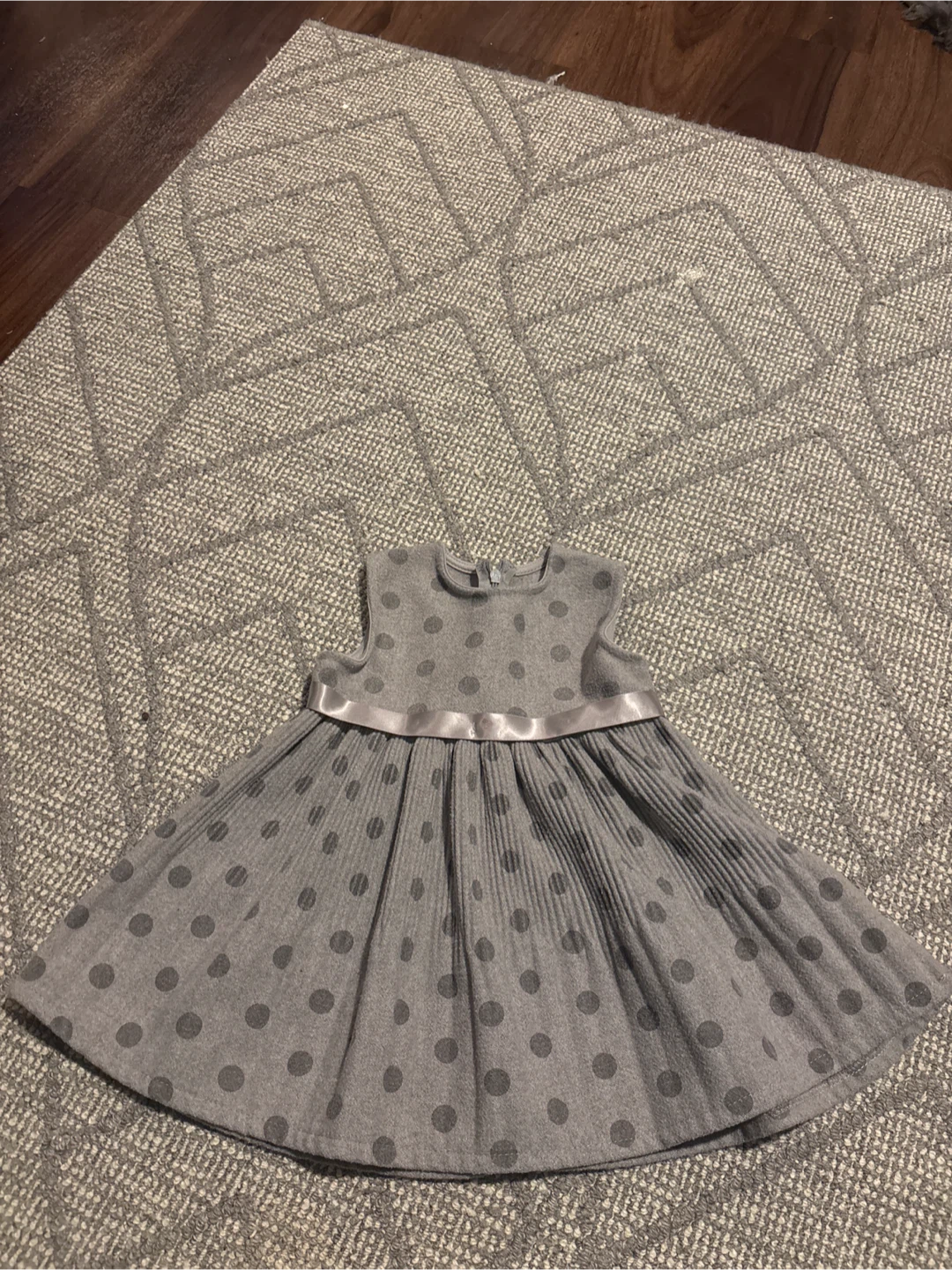 Grey Polka Dot Dress with Ribbon Waist 1-2Year