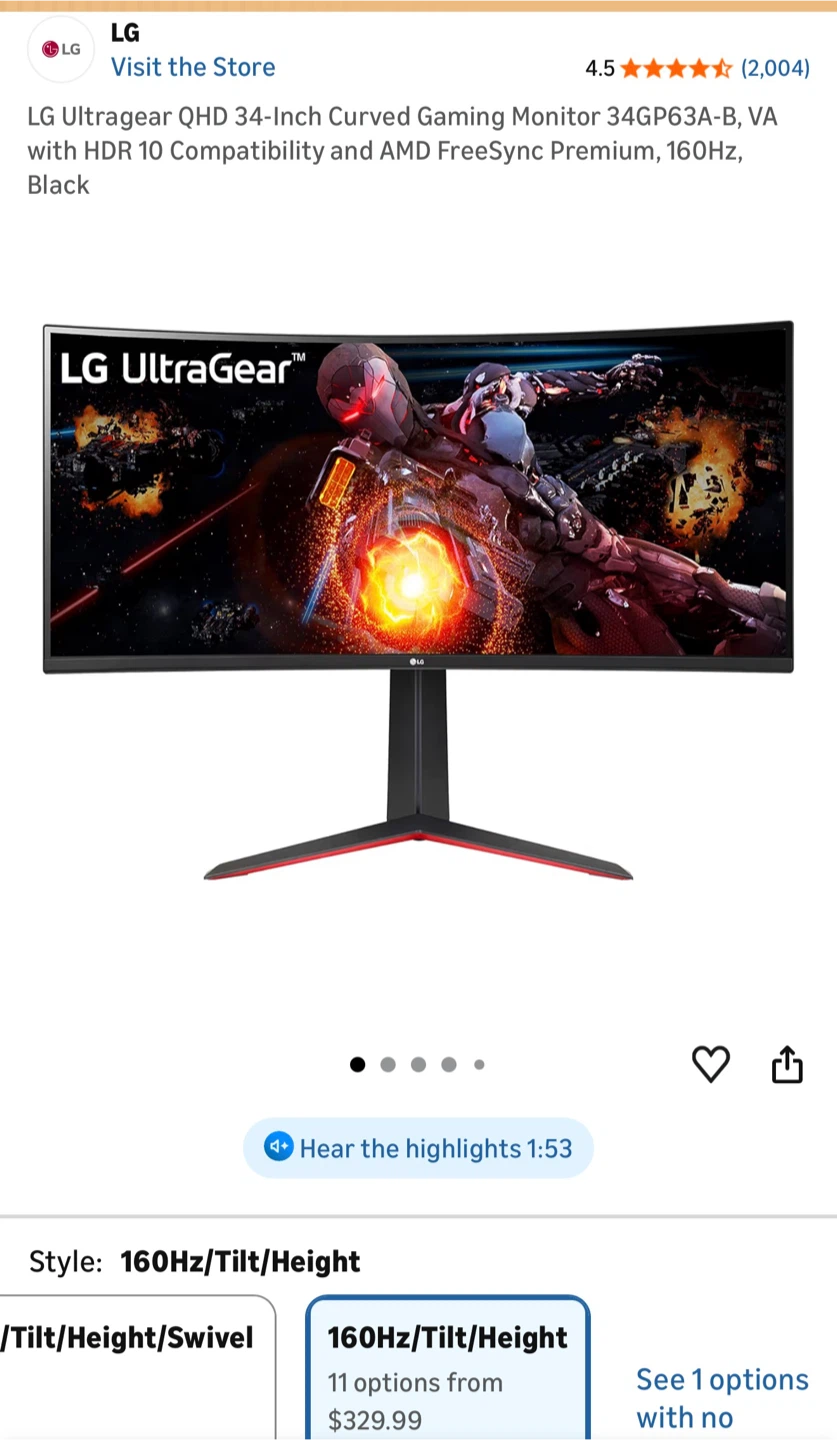 LG 34-Inch Curved QHD Gaming Monitor
