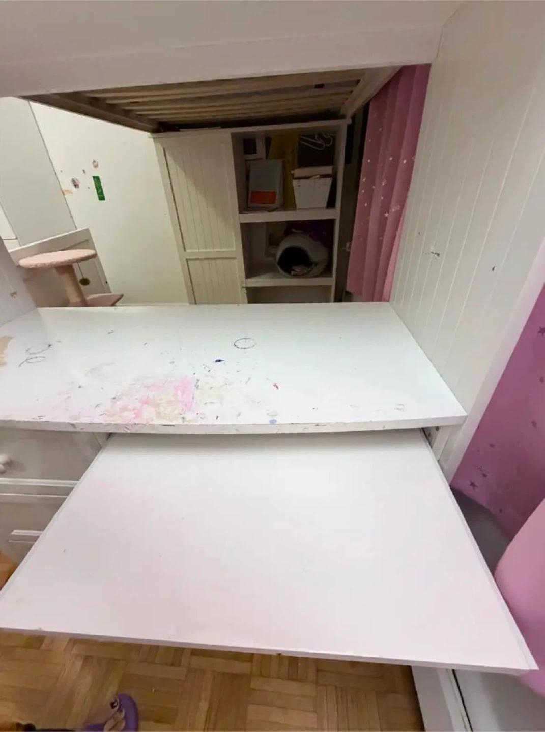 White Loft Bed with Desk and Storage - photo 5
