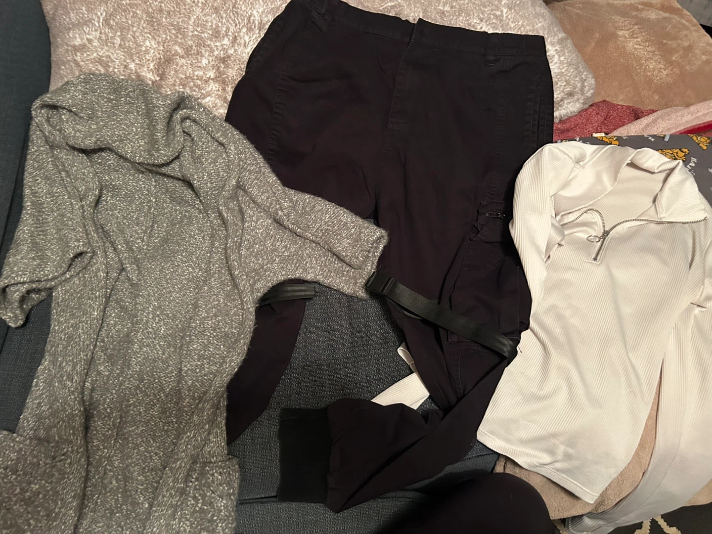 Grey Marl Knit Cardigan and Black Cargo Pants #freecycle