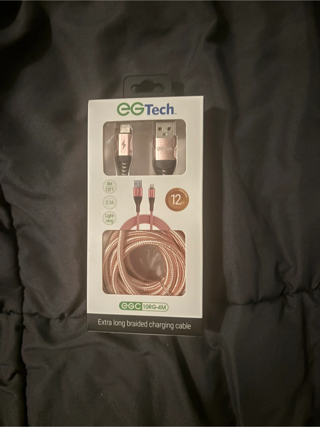 EGTech 12FT Extra Long Braided Charging Cable Rose Gold