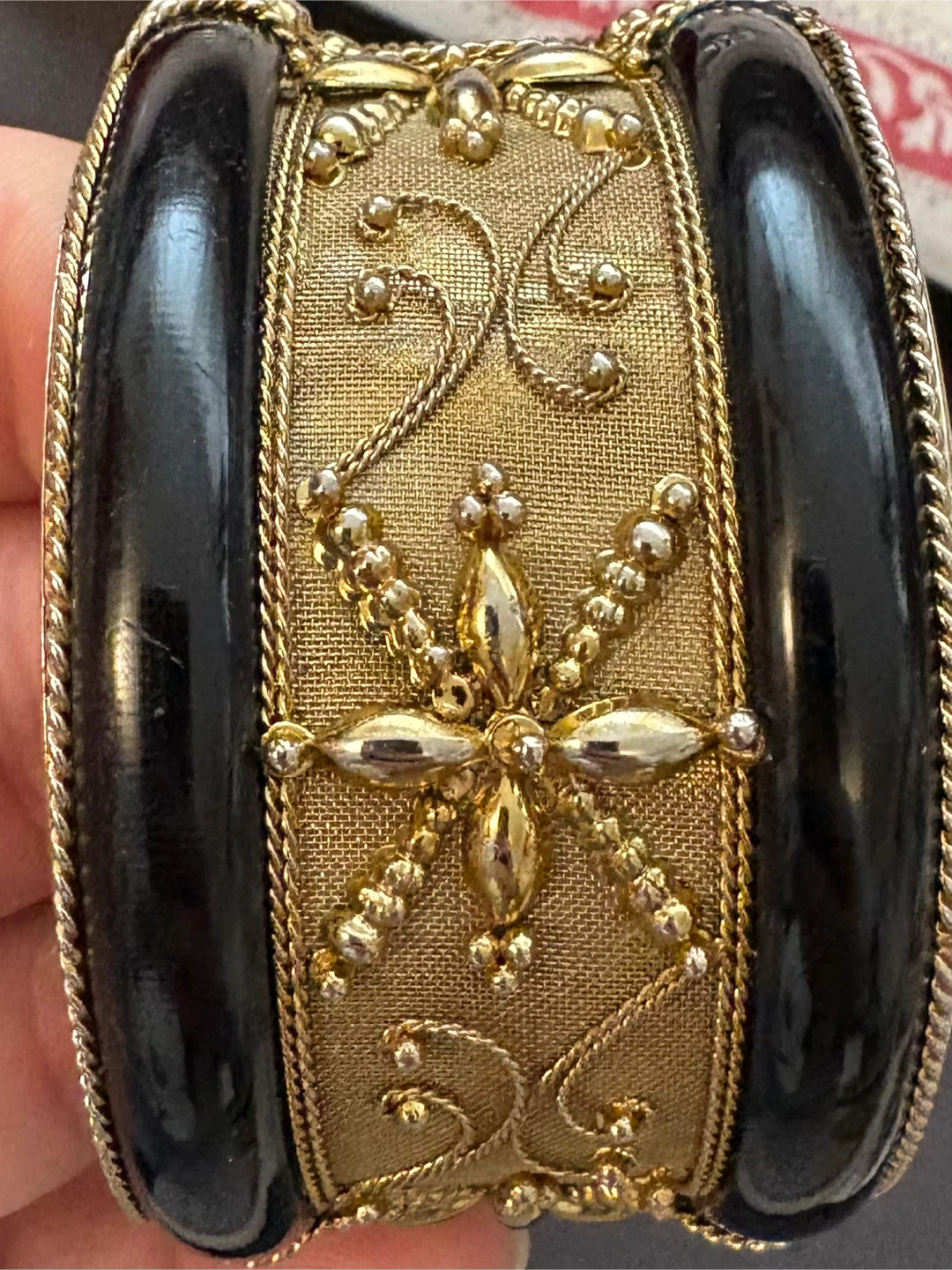 Vintage Gold Tone and Black Cuff Bracelet