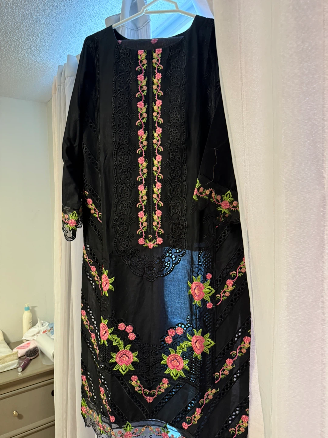 Black Embroidered Kurti with Dupatta
