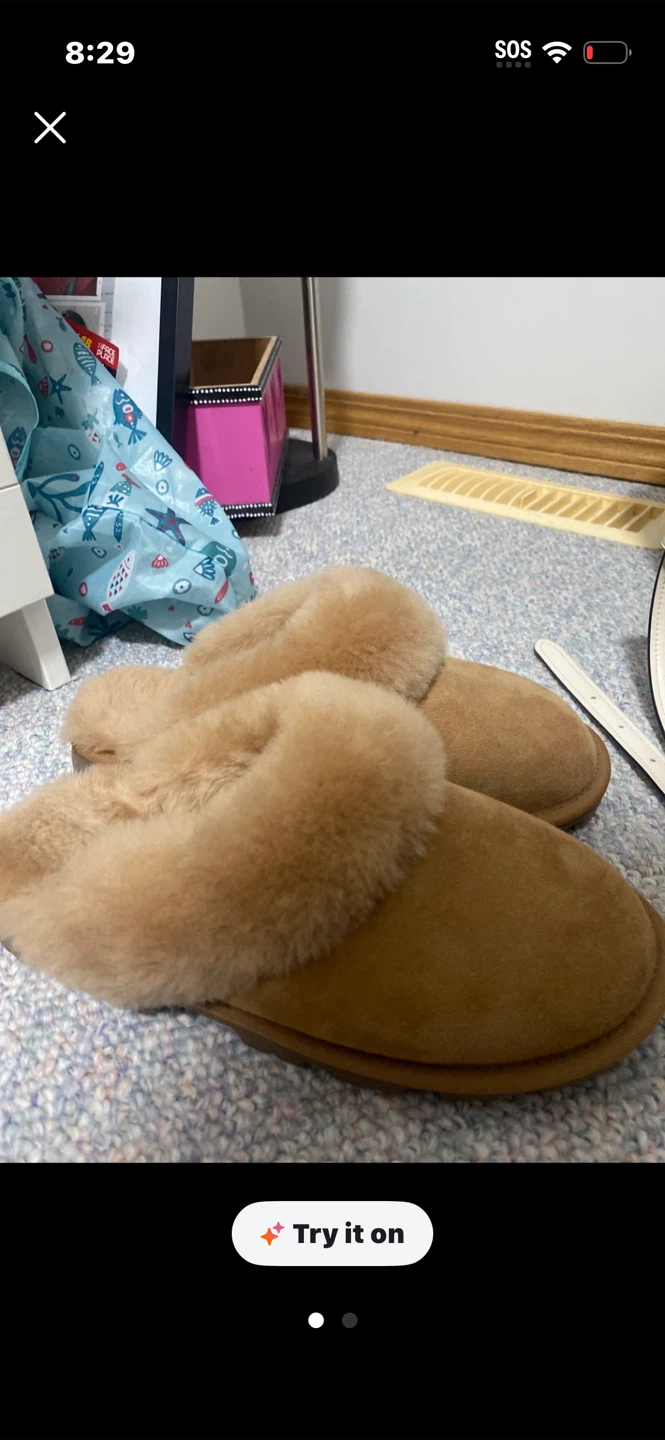 Tan Suede and Shearling Slippers
