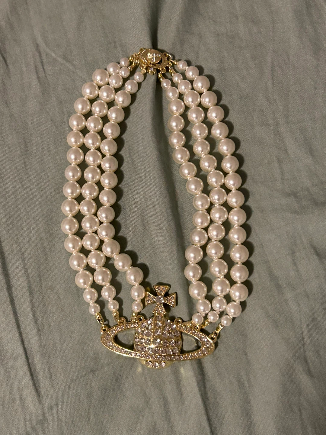 Vivienne Westwood high neck Three Row Pearl Orb Necklace