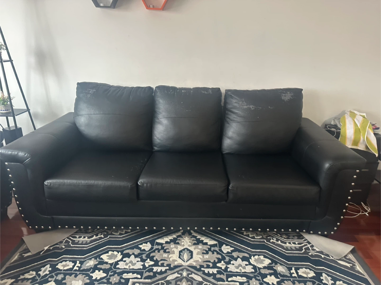 Black Faux Leather 3-Seater Sofa
