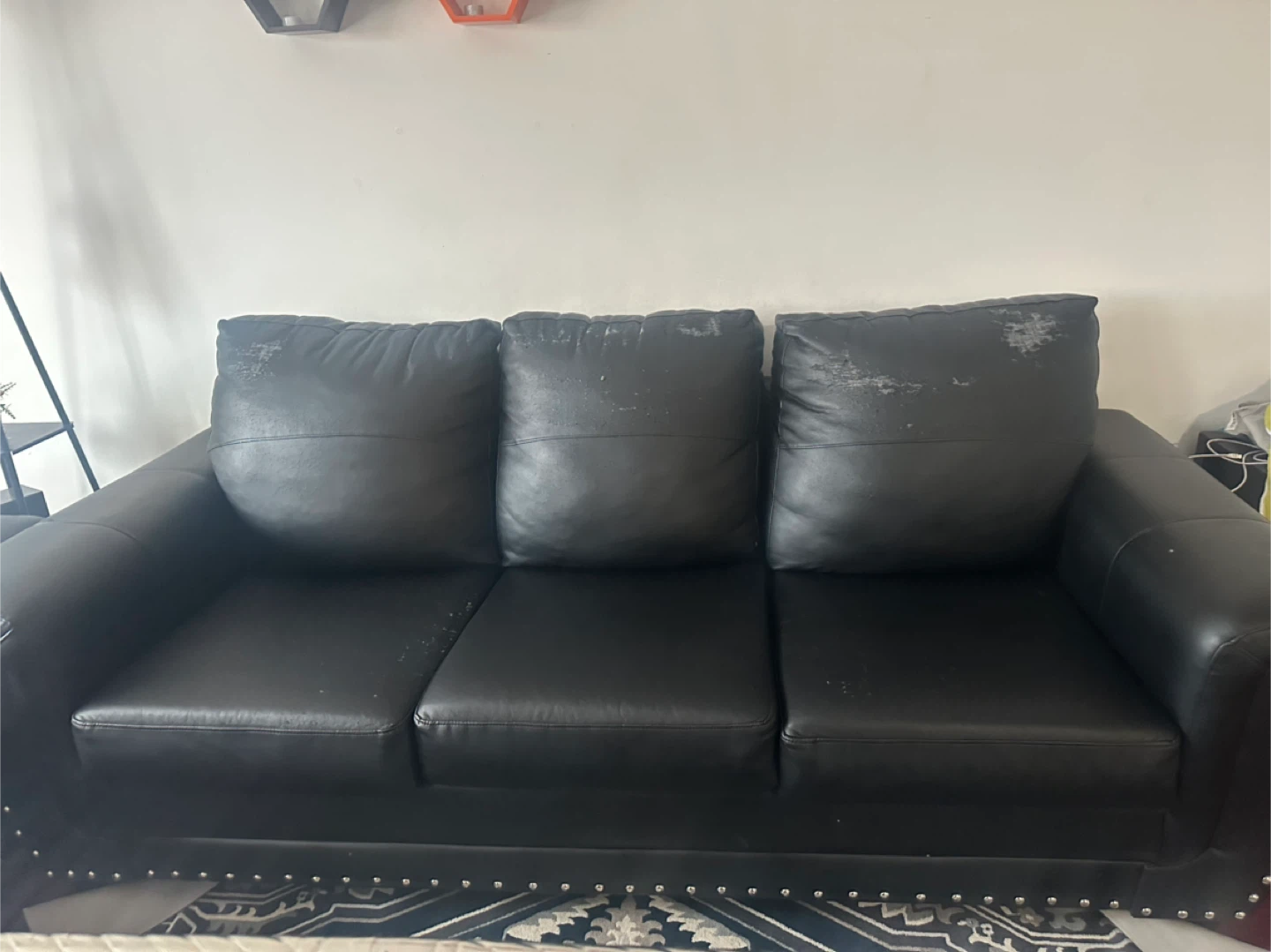 Black Faux Leather 3-Seater Sofa - photo 3