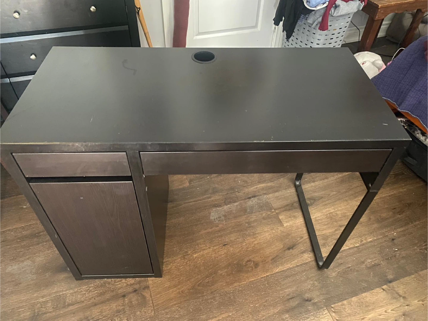 Dark Brown Desk with Drawer and Cabinet