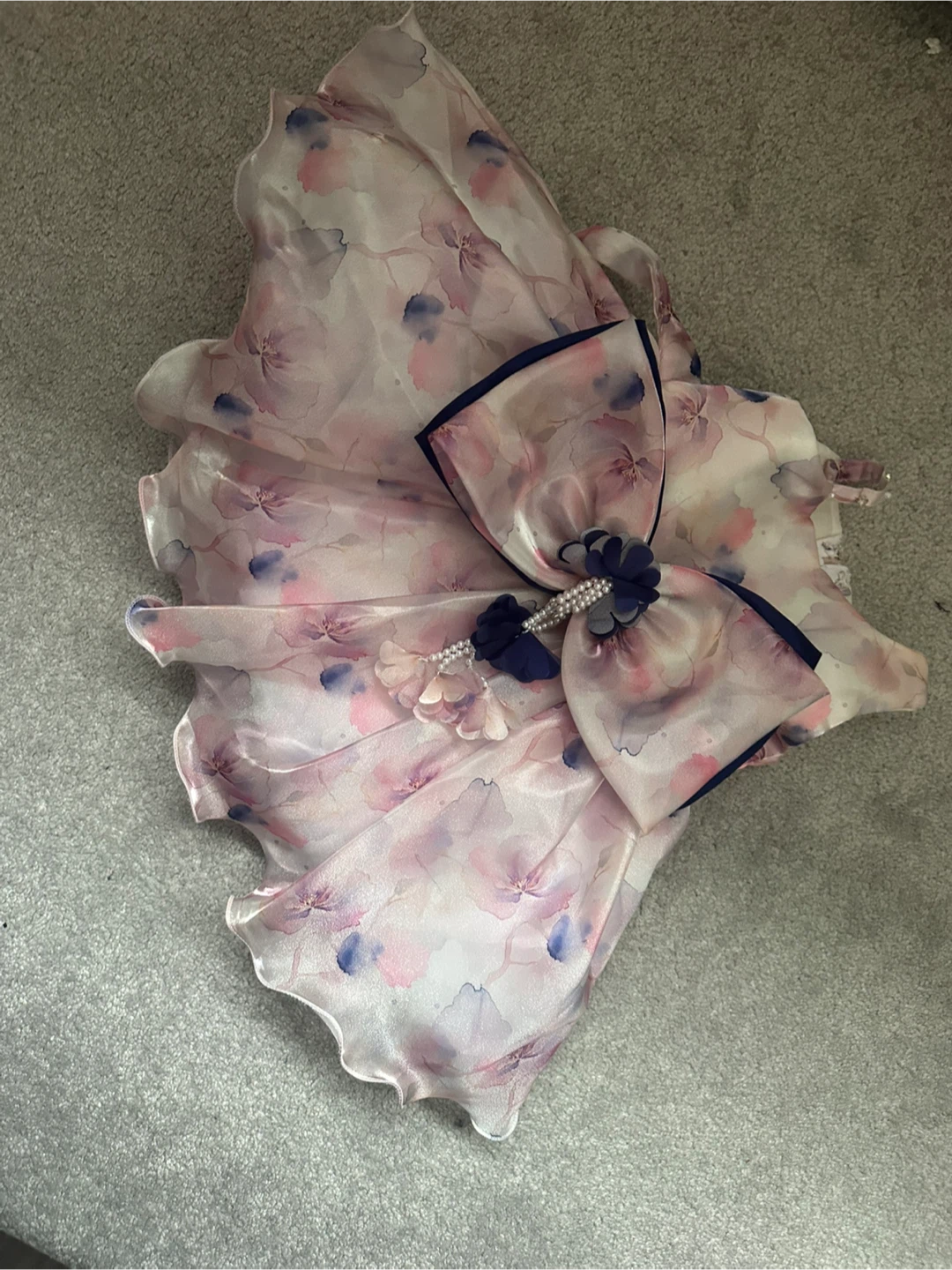 Sheer Floral Print Kimono Robe with Bow