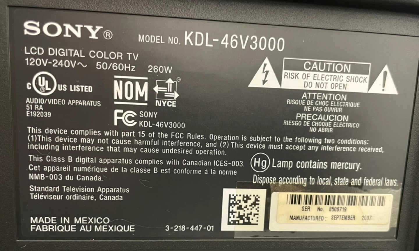 Sony BRAVIA KDL-46V3000 LCD Digital Color TV - photo 2
