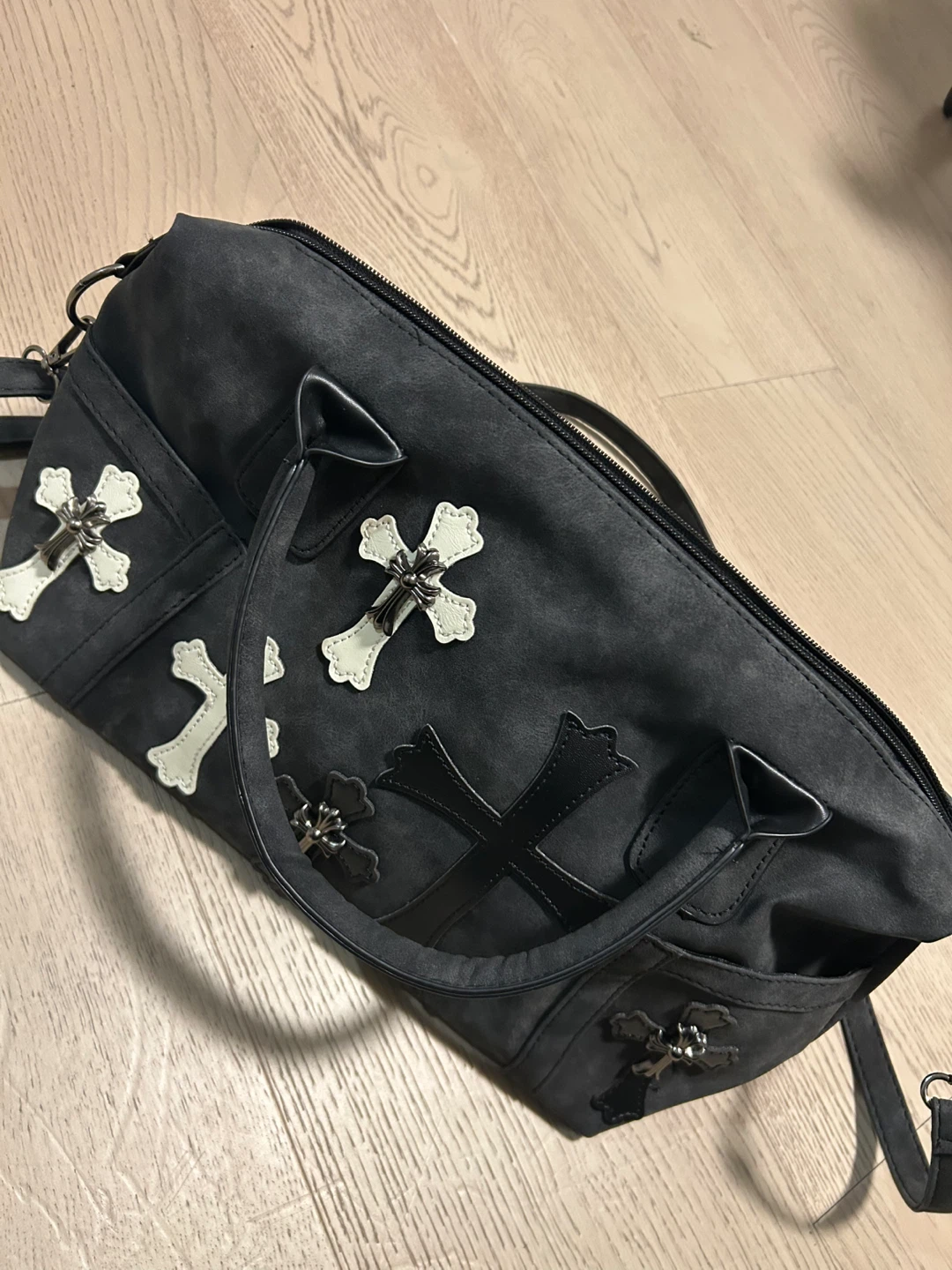 Black chrome hearts Cross Embellished Duffel Bag