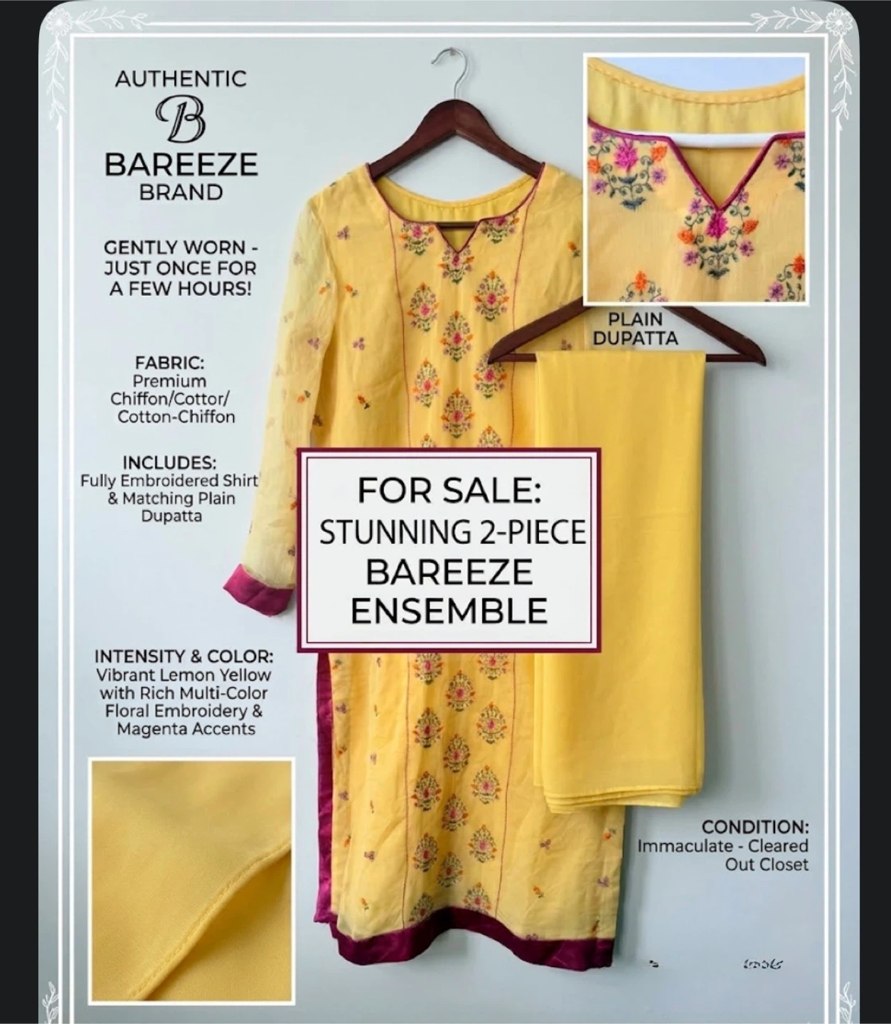 Bareeze 2-Piece Embroidered Shirt & Dupatta Ensemble