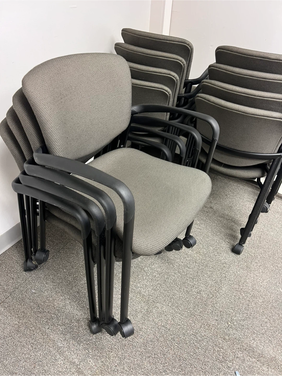 Haworth Improv Stacking Gray Chairs On Wheels
