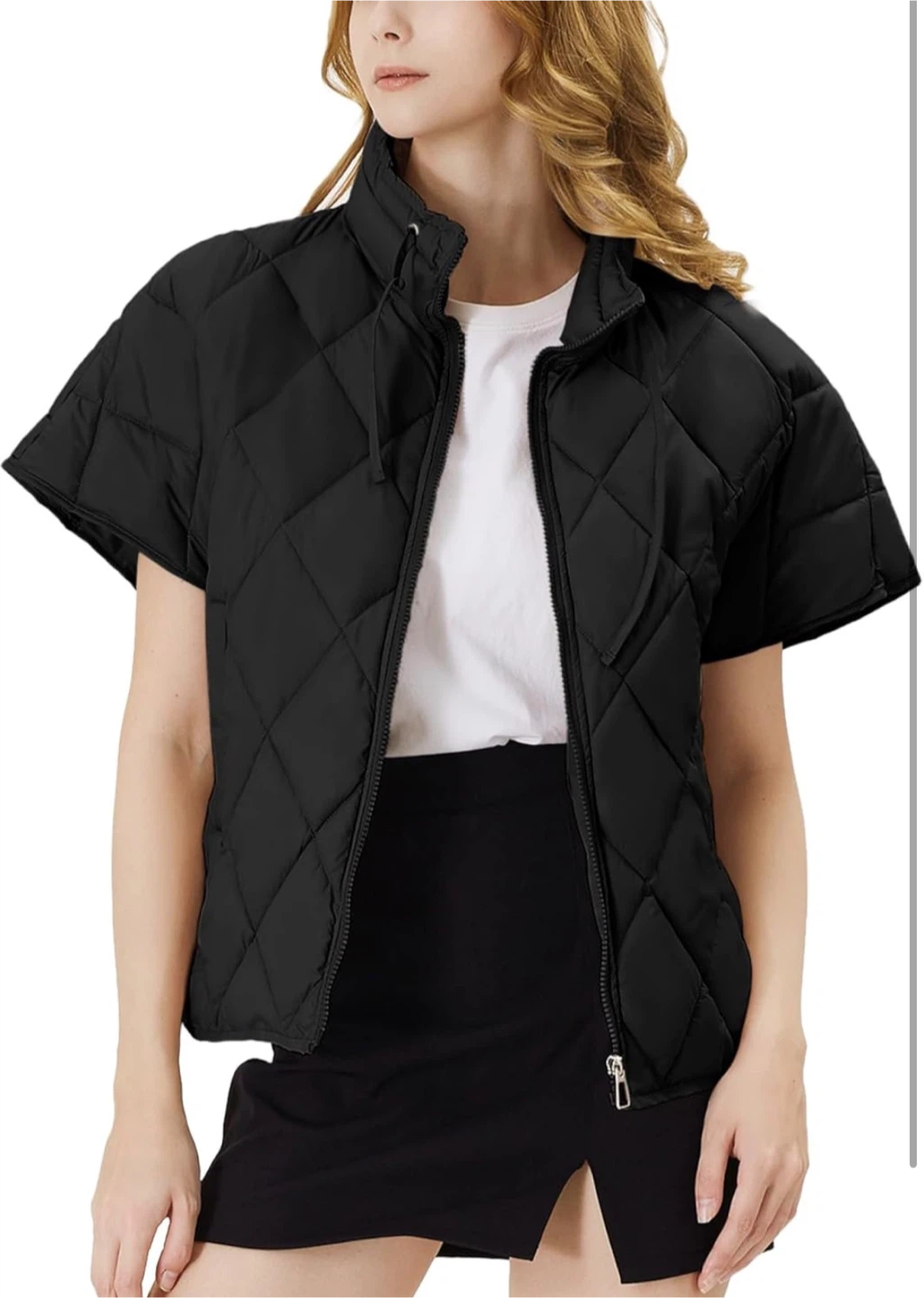 NEW! Ogfao Black Quilted Short Sleeve Puffer Vest