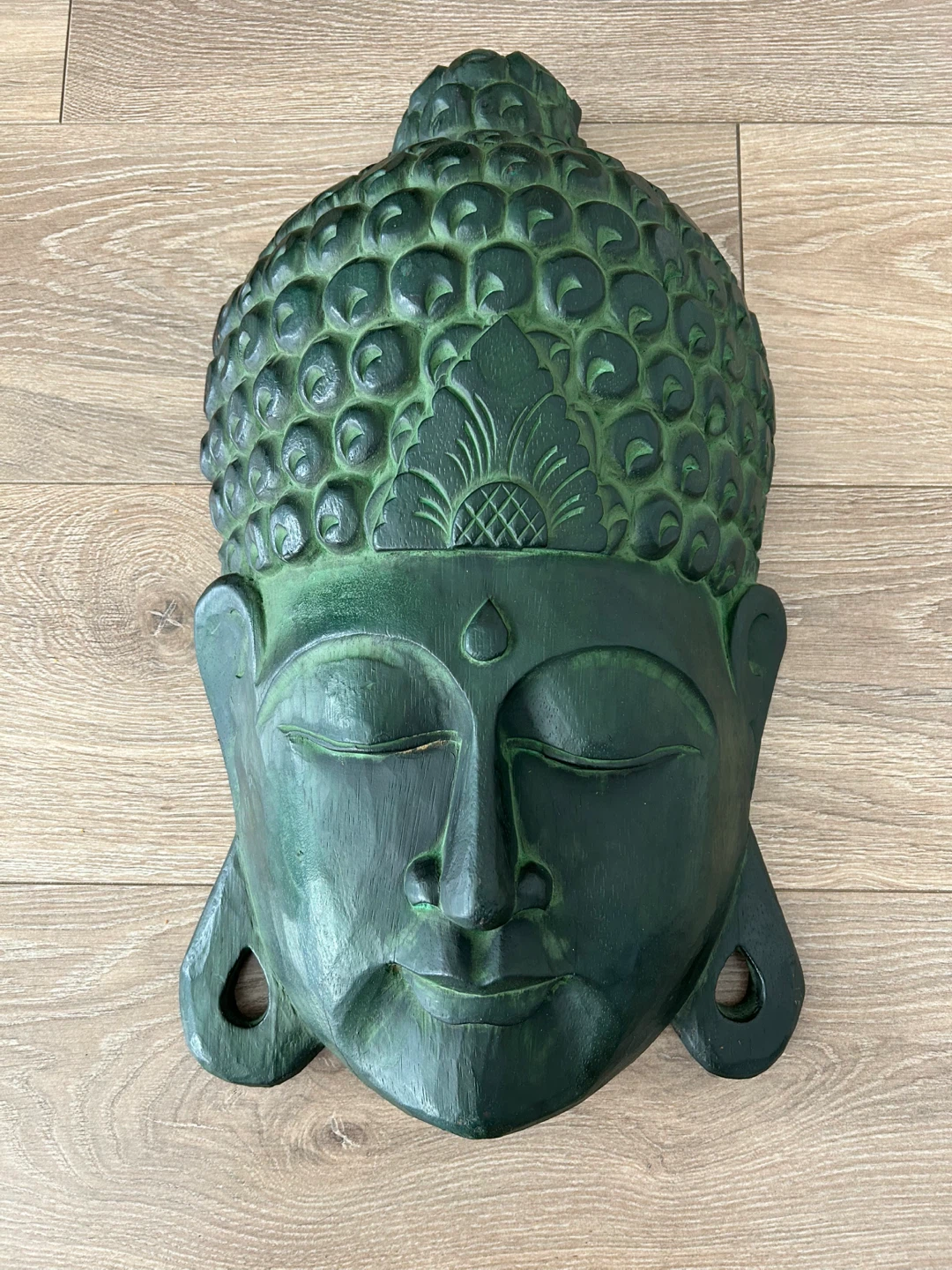 Large 19” Hand-Carved Wooden Buddha Mask