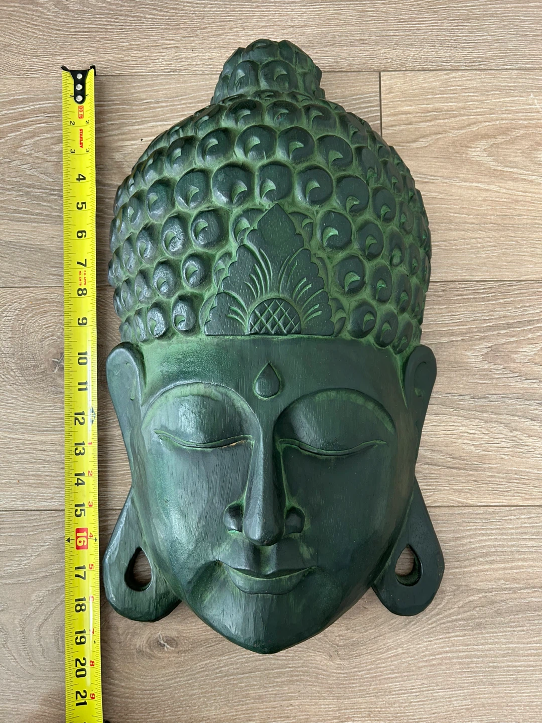 Large 19” Hand-Carved Wooden Buddha Mask - photo 3