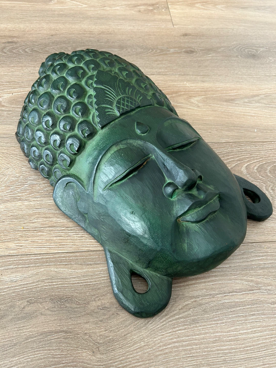 Large 19” Hand-Carved Wooden Buddha Mask - photo 2