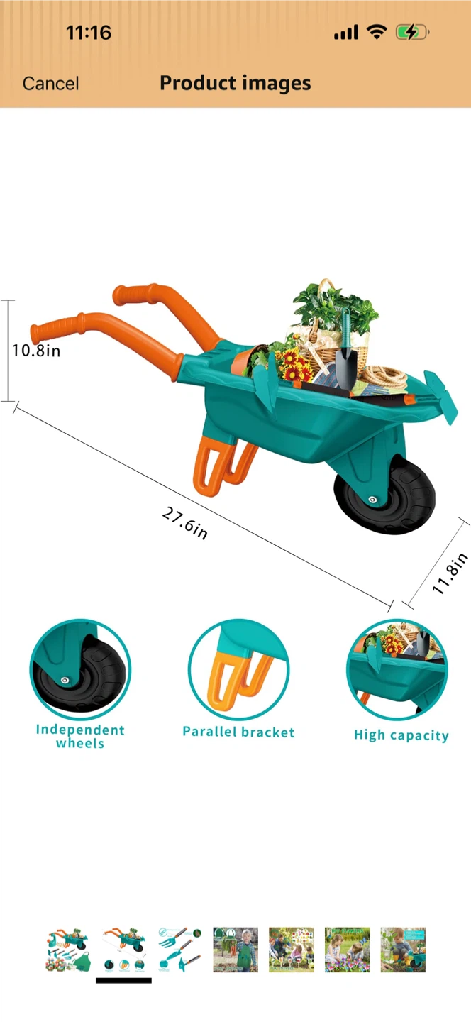 Kids Garden Tool Set with Wheelbarrow and Apron - photo 2
