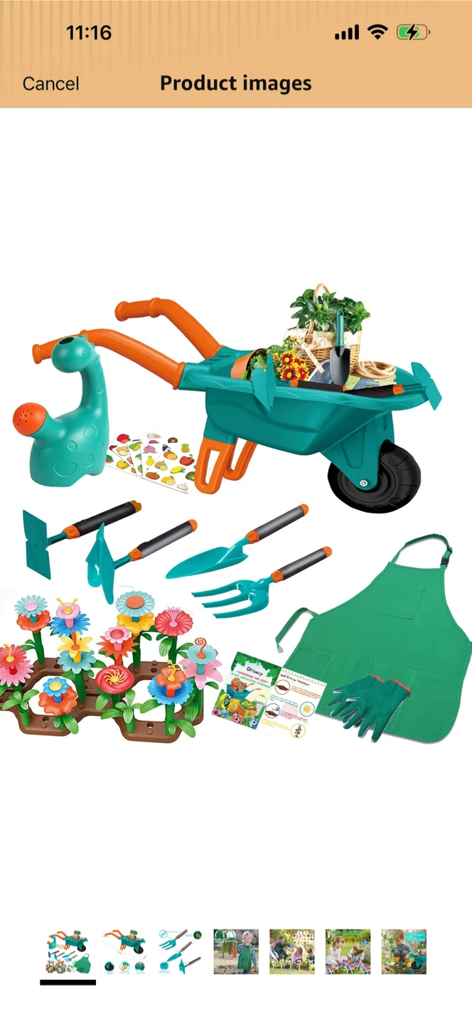 Kids Garden Tool Set with Wheelbarrow and Apron