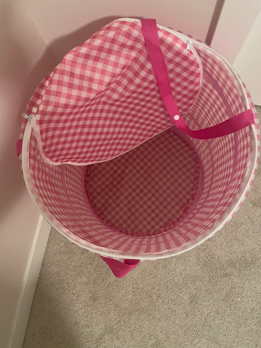 Pink Gingham Laundry Hamper with Lid - photo 2