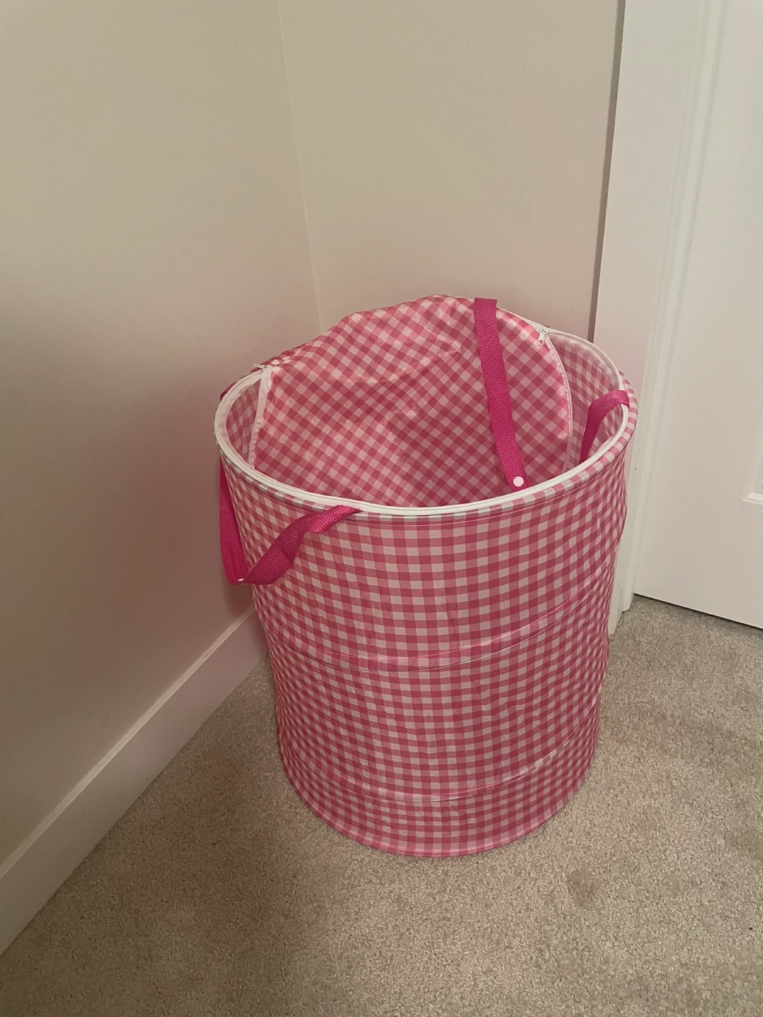Pink Gingham Laundry Hamper with Lid - photo 3