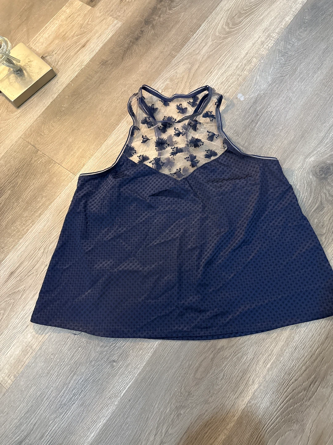 Simone Perele Navy Blue Sheer Floral Halter Top