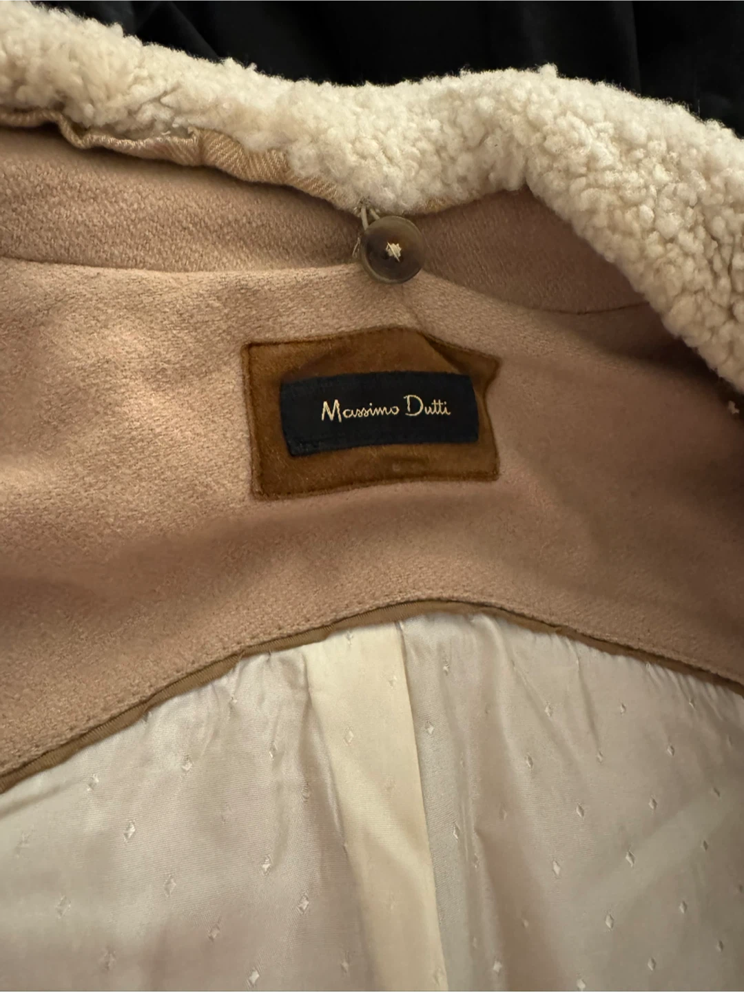 Massimo Dutti Camel Double-Breasted Coat with Sherpa Collar - photo 4